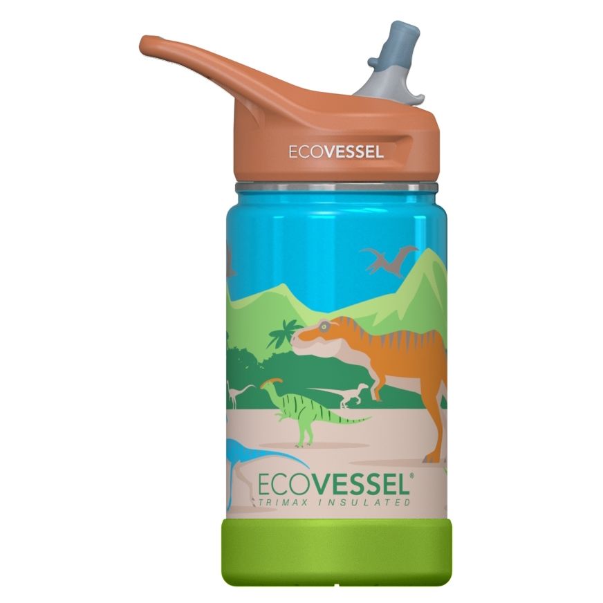 12 oz The Frost EcoVessel Insulated Stainless Steel Water Bottle with Straw Dinosaur