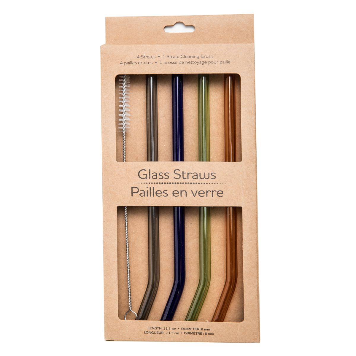 Life Without Waste Glass Drinking Straws (Pack of 4 + Brush) Bent Multi Colour