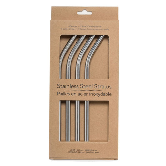 Life Without Waste Stainless Steel Straws (4 straws + Brush) Stainless Steel Bent (4 straws + a brush)