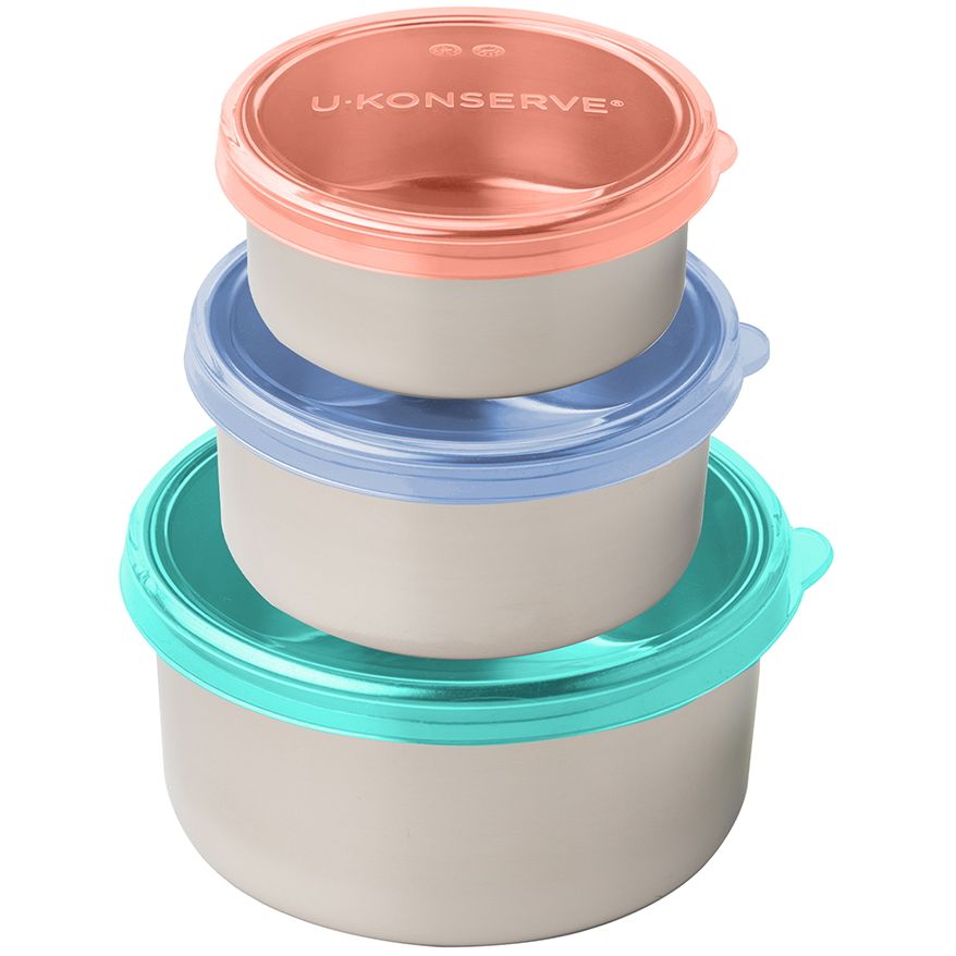 Ukonserve Food Storage Containers with Silicone Lids (Set of 3) Nesting Trio (Tropical Sky)
