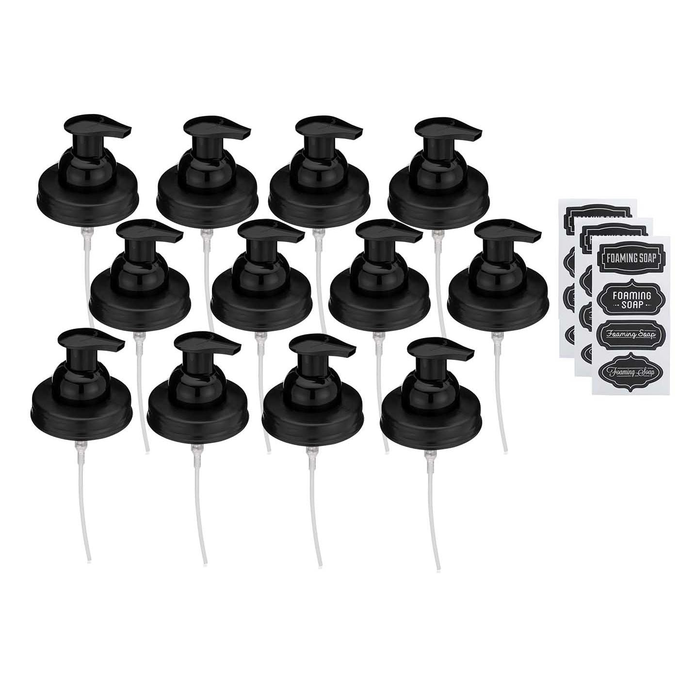 Jarmazing Mason Jar Foaming Soap Dispenser Lid - Regular Mouth Black 12-pack