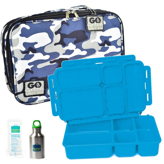 Go Green Leak-Proof Lunchbox Set Blue Camo with Blue Food Box
