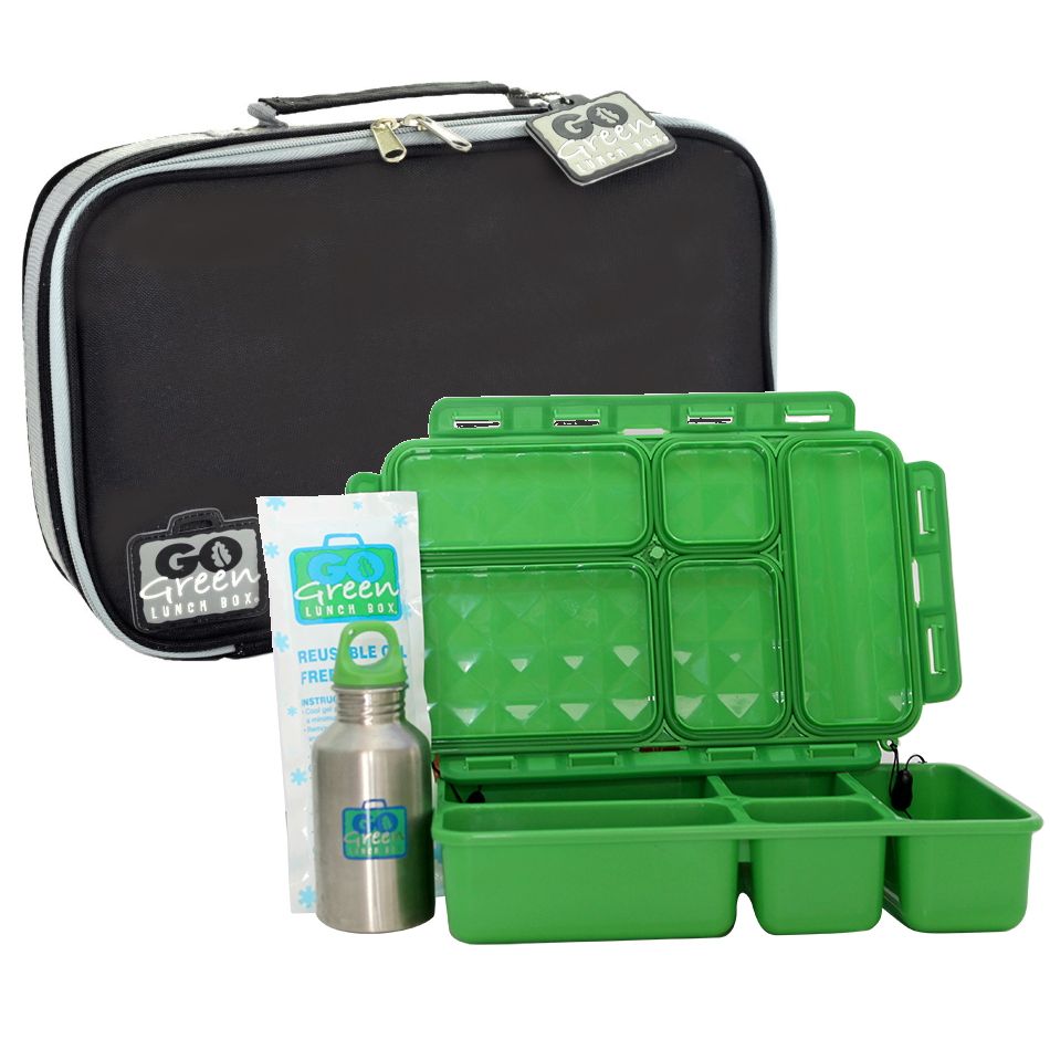 Go Green Leak-Proof Lunchbox Set Black Stallion with Green Food Box
