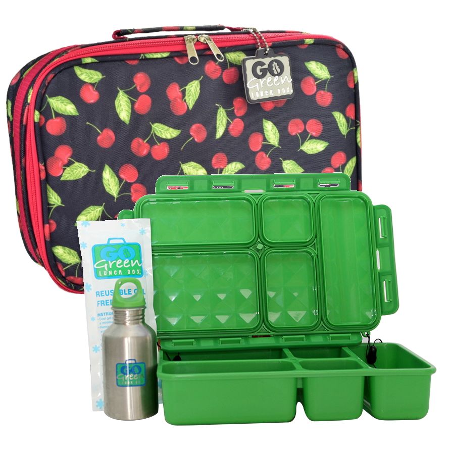 Go Green Leak-Proof Lunchbox Set Cherries Jubilee with Green Food Box