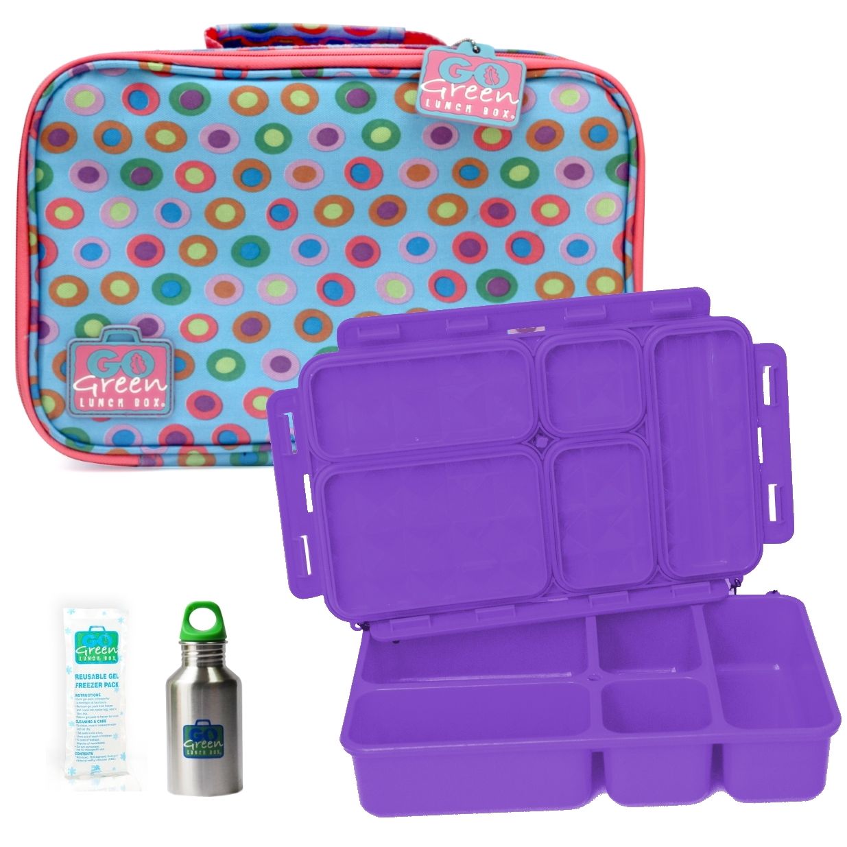 Go Green Leak-Proof Lunchbox Set Confetti with Purple Food Box
