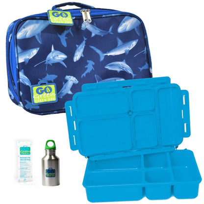 Go Green Leak-Proof Lunchbox Set Shark Frenzy with Blue Food Box