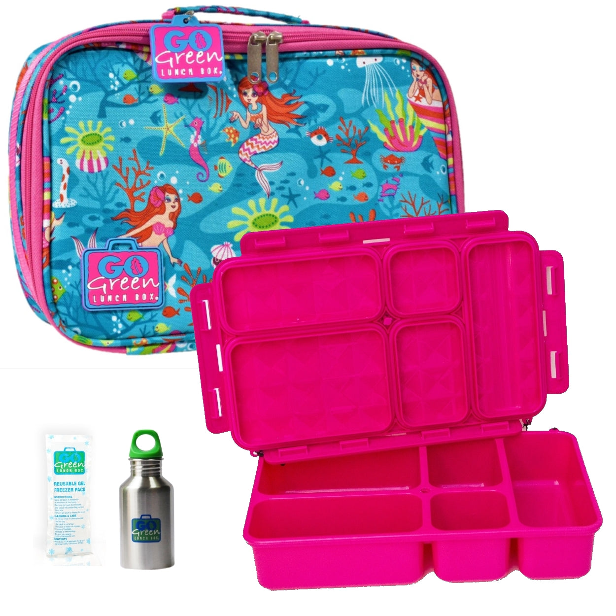 Go Green Leak-Proof Lunchbox Set Mermaid Paradise with Pink Food Box