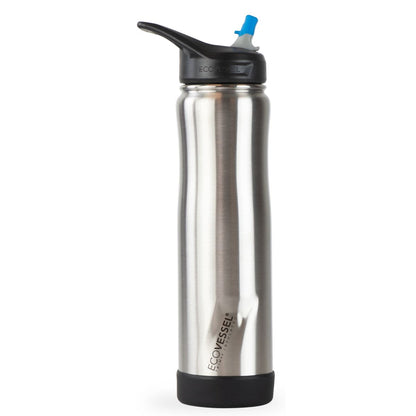 24 oz EcoVessel SUMMIT Stainless Steel Insulated Straw Water Bottle Silver Express