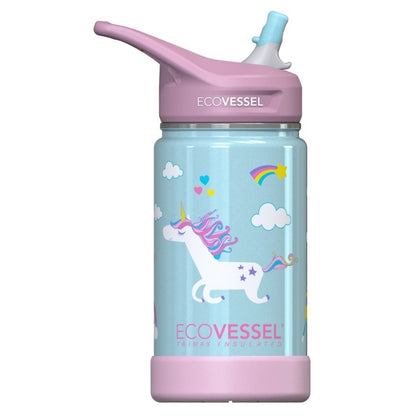 12 oz The Frost EcoVessel Insulated Stainless Steel Water Bottle with Straw Unicorn