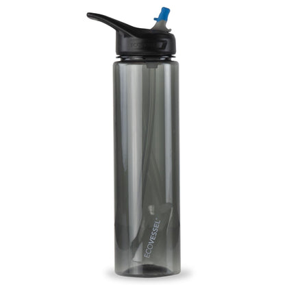 32 oz EcoVessel Wave Sports Water Bottle with Silicone Straw Black Shadow