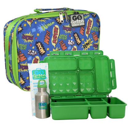 Go Green Leak-Proof Lunchbox Set Superhero Comic with Green Food Box