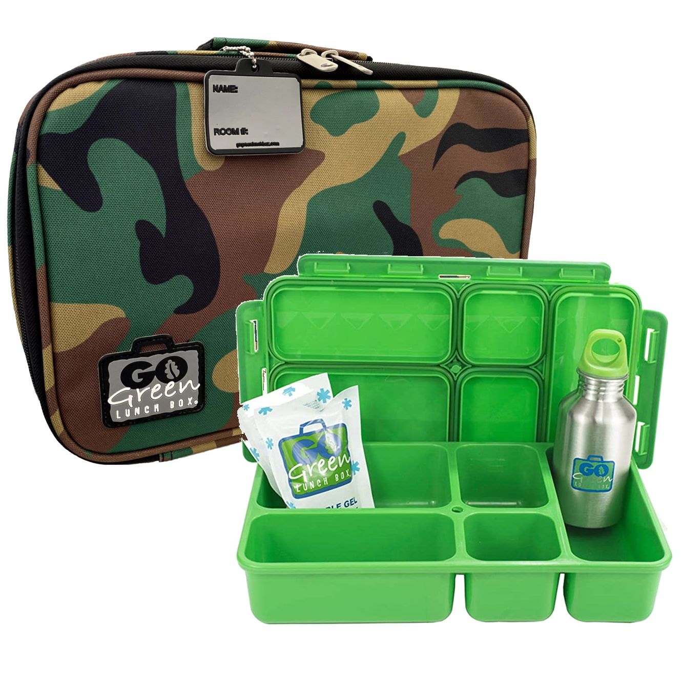Go Green Leak-Proof Lunchbox Set Green Camo with Green Food Box