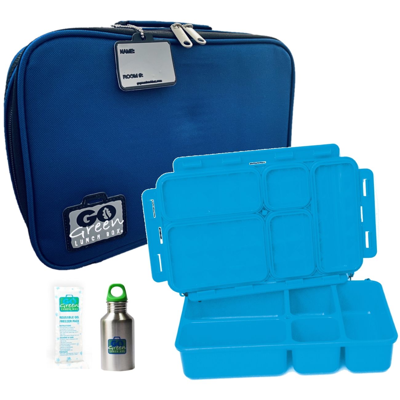 Go Green Leak-Proof Lunchbox Set Blue Bomber with Blue Food Box