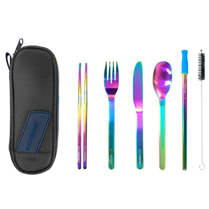 EcoVessel Wanderware 6-Piece Reusable Stainless Steel Utensil Set Rainbow