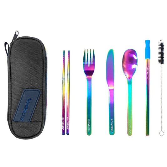 EcoVessel Wanderware 6-Piece Reusable Stainless Steel Utensil Set Rainbow