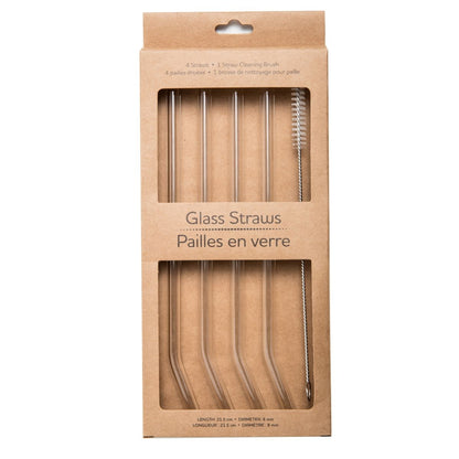 Life Without Waste Glass Drinking Straws (Pack of 4 + Brush) Bent Clear
