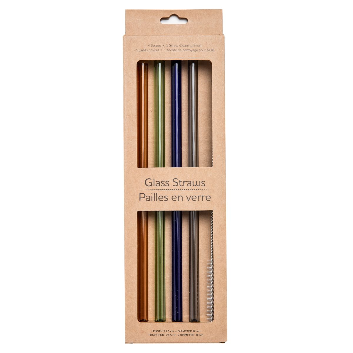 Life Without Waste Glass Drinking Straws (Pack of 4 + Brush) Straight Multi Colour