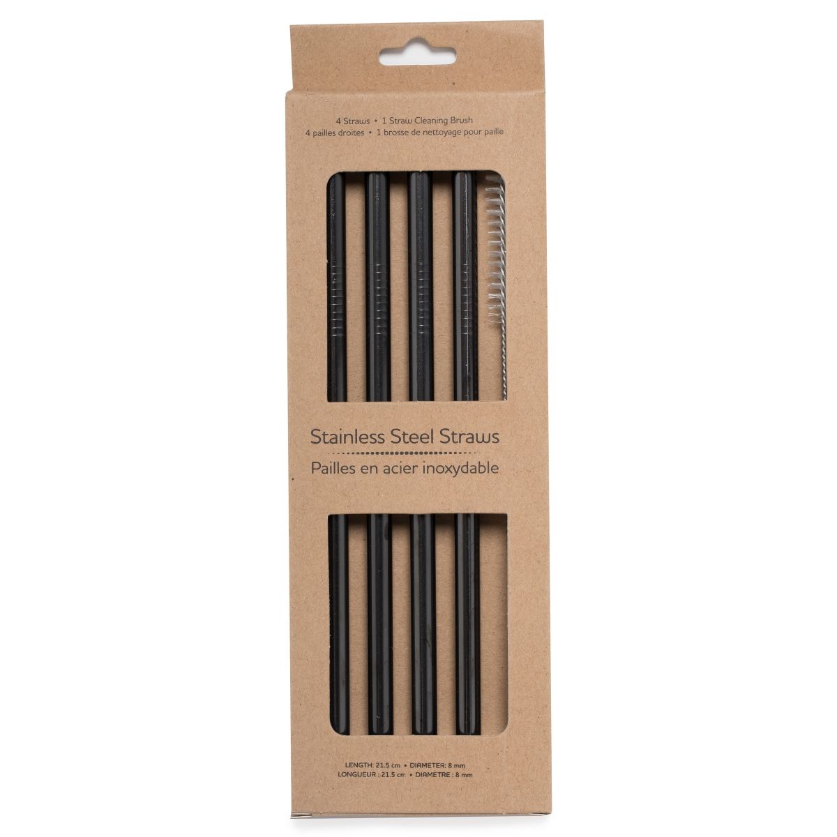 Life Without Waste Stainless Steel Straws (4 straws + Brush) Black Straight (4 straws + a brush)