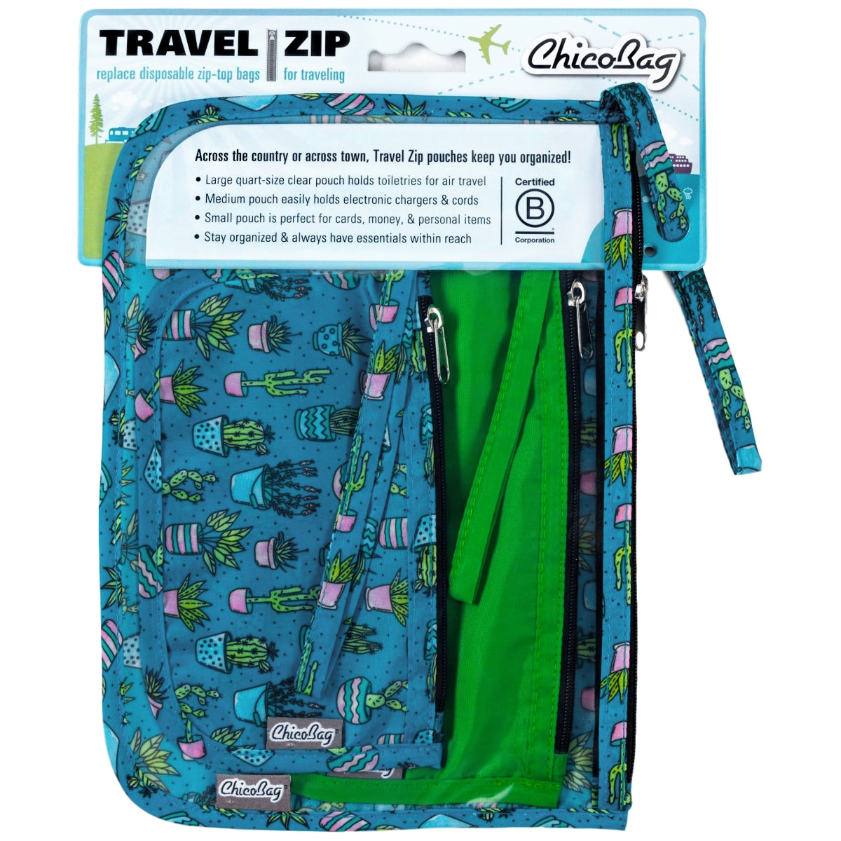 ChicoBag Travel Zip Pouches (Set of 3) Cactus