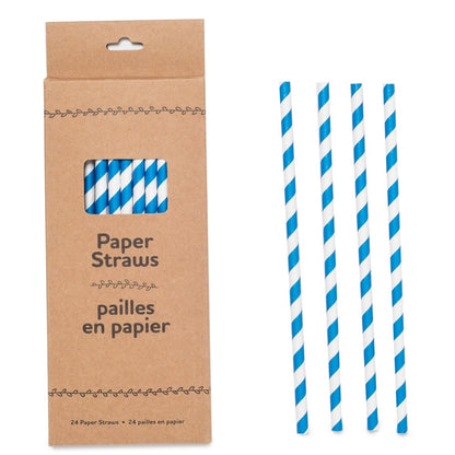 Life Without Waste Paper Straws (24-pack) Blue Striped