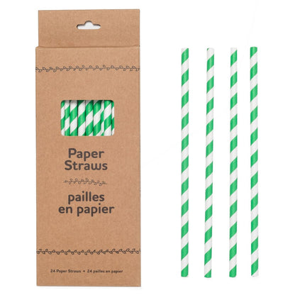 Life Without Waste Paper Straws (24-pack) Green Striped