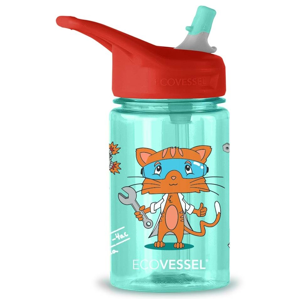12 oz The SPLASH Kids Tritan Water Bottle with Straw Top Science Cat