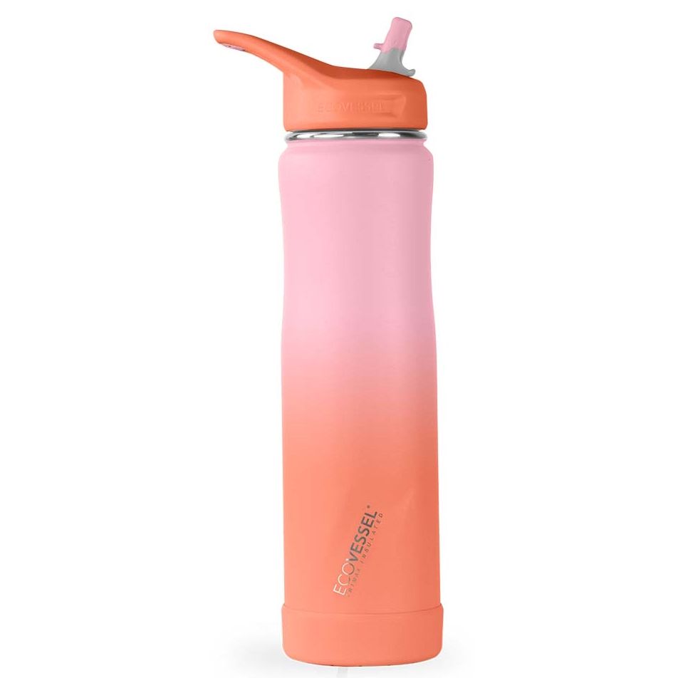 24 oz EcoVessel SUMMIT Stainless Steel Insulated Straw Water Bottle Coral Sands
