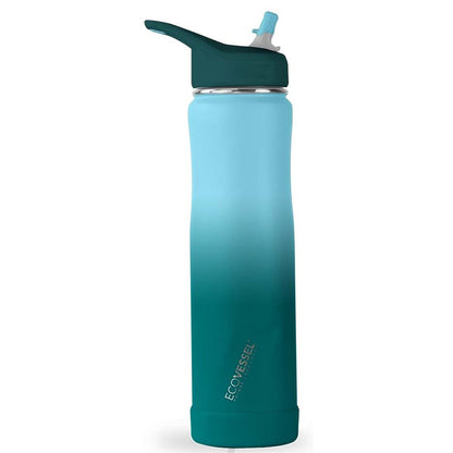 24 oz EcoVessel SUMMIT Stainless Steel Insulated Straw Water Bottle Forest Horizon