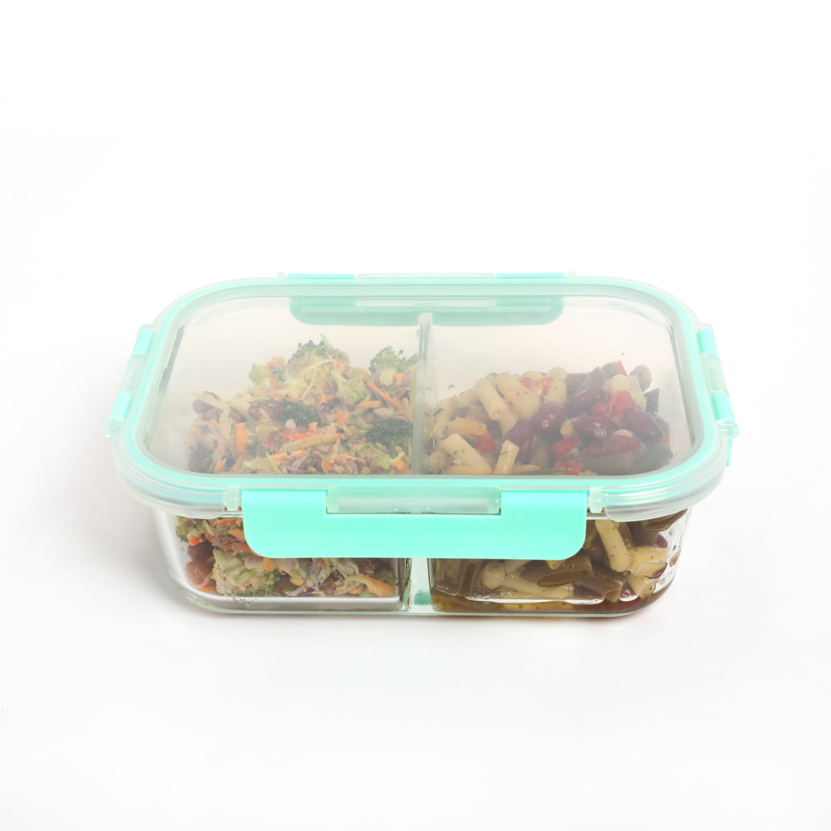 Divided Glass Lunch Container with Plastic Lid Large 2-compartment (1380 ML)