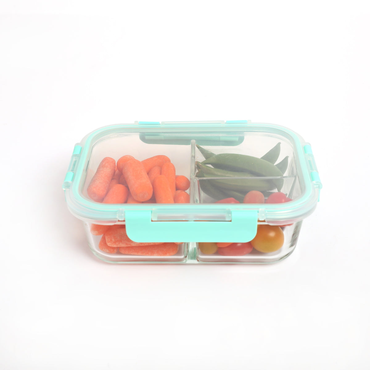 Divided Glass Lunch Container with Plastic Lid Medium 3-compartment (930 ML)