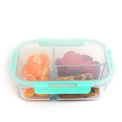 Divided Glass Lunch Container with Plastic Lid Large 3-compartment (1250 ML)