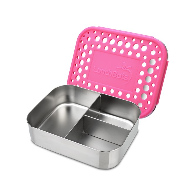 Lunchbots Medium Trio Bento Box Pink Lid