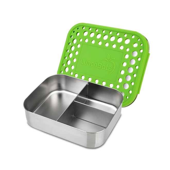 Lunchbots Medium Trio Bento Box Green Lid