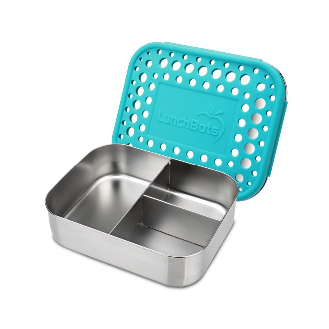 Lunchbots Medium Trio Bento Box Aqua Lid