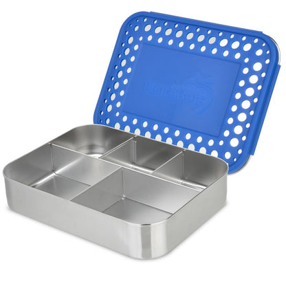 LunchBots Cinco Stainless Steel 5 Compartment Bento Box Blue Lid