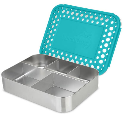 LunchBots Cinco Stainless Steel 5 Compartment Bento Box Aqua Lid