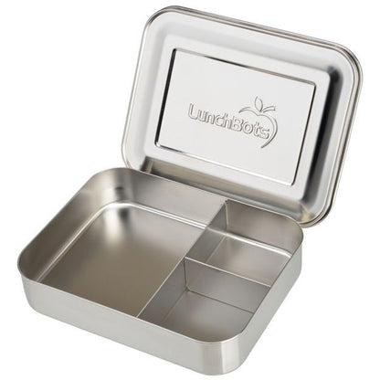 LunchBots Large Trio Stainless Steel 3 Compartment Bento Box Stainless Steel Lid