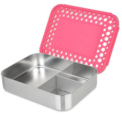 LunchBots Large Trio Stainless Steel 3 Compartment Bento Box Pink Lid