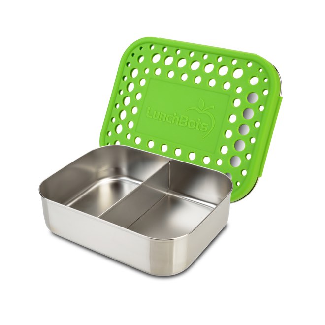 Lunchbots Medium Duo Bento Box Green Lid
