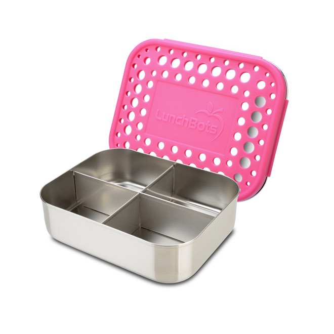 Lunchbots Medium Quad Bento Box Pink Lid