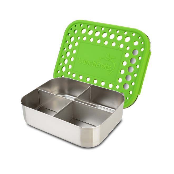 Lunchbots Medium Quad Bento Box Green Lid