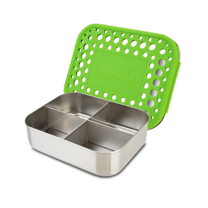 Lunchbots Medium Quad Bento Box Green Lid