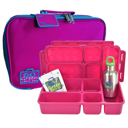 Go Green Leak-Proof Lunchbox Set Pretty 'n Pink with Pink Food Box