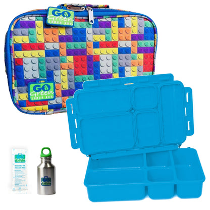 Go Green Leak-Proof Lunchbox Set Bricks 'n Pieces with Blue Foox Box