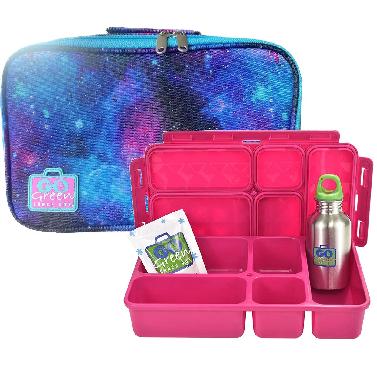 Go Green Leak-Proof Lunchbox Set Cosmic Blue with Pink Food Box