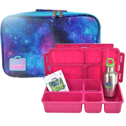 Go Green Leak-Proof Lunchbox Set Cosmic Blue with Pink Food Box