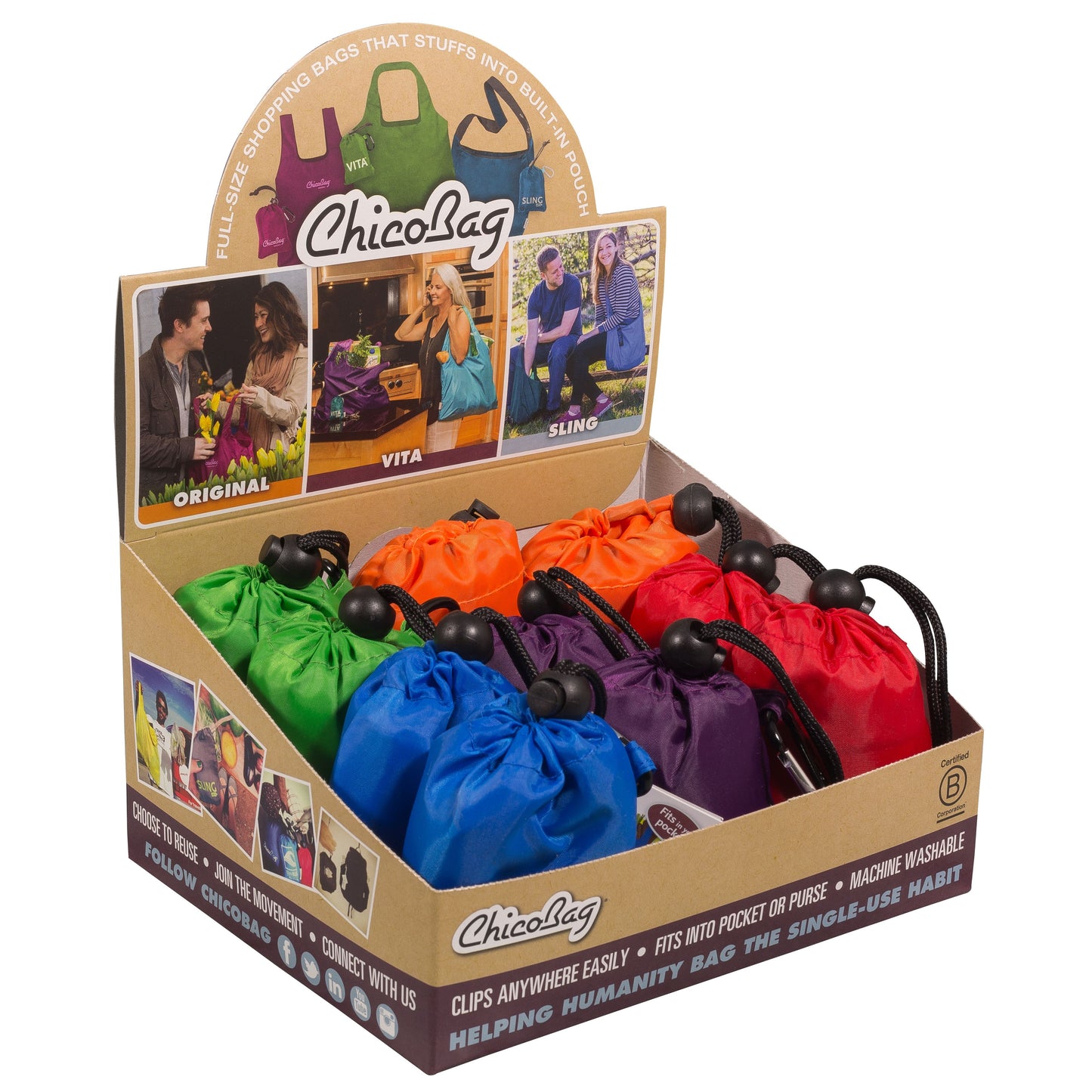 ChicoBag Original Reusable Bag POS Box - 10 Pack Original Assortment