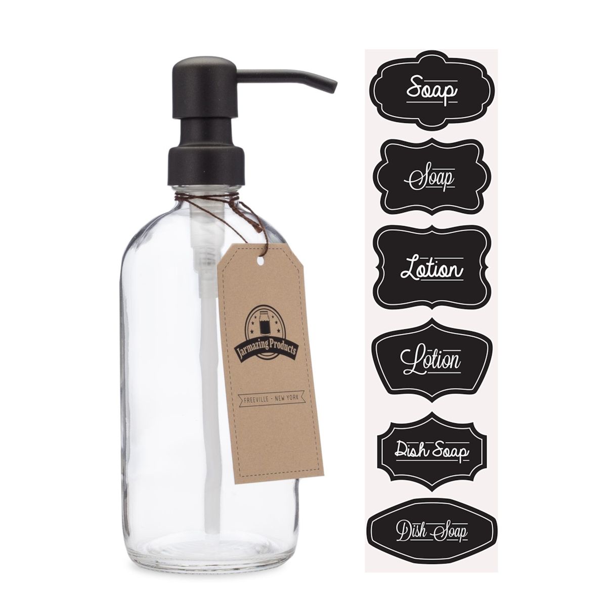 Jarmazing 16 oz Clear Glass Soap and Lotion Dispenser Black