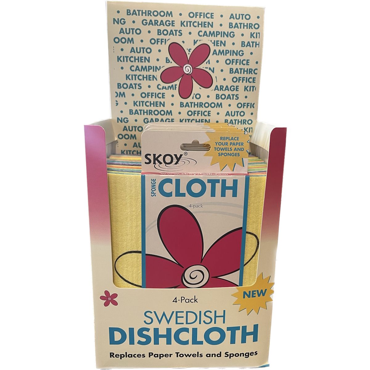 SKOY Cleaning Cloths, MIXED COLOURS (Pack of 4) Shelf Box for Stores (12 4-packs)