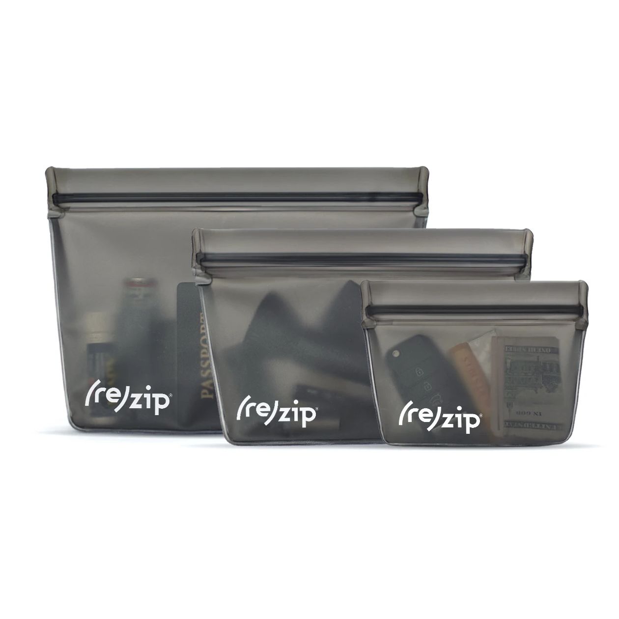 (re)zip Reusable Stand-Up Leak-Proof Bags (3-pack) Gray Gray